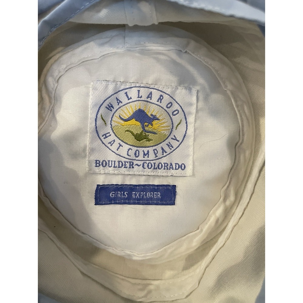Wallaroo Hat Company Girls Explorer Sun Hat White and Light Blue Adjustable - Picture 2 of 7